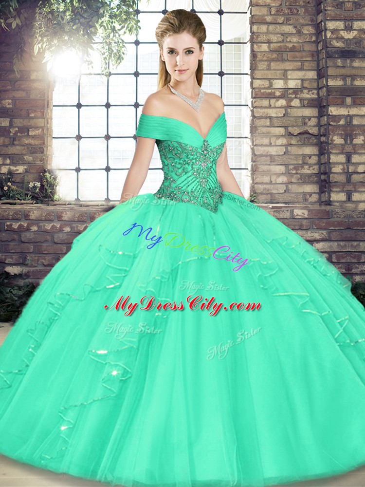 Apple Green Sleeveless Beading and Ruffles Floor Length Sweet 16 Dress