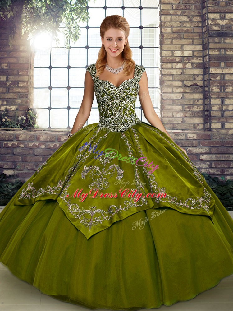 Ideal Floor Length Ball Gowns Sleeveless Olive Green Quinceanera Dresses Lace Up