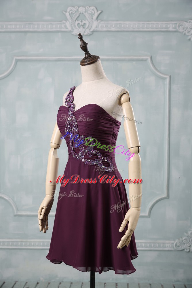 Sleeveless Beading and Ruching Zipper Red Carpet Gowns with Dark Purple