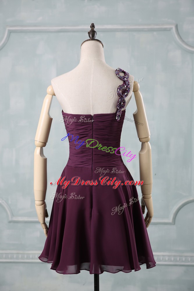 Sleeveless Beading and Ruching Zipper Red Carpet Gowns with Dark Purple