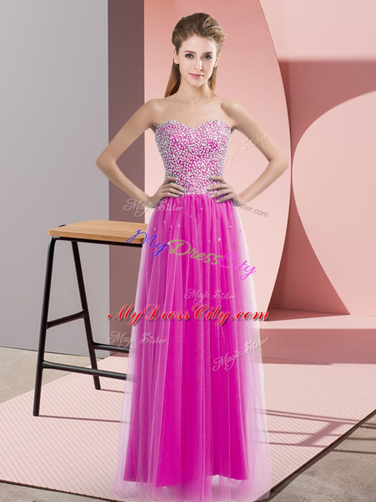 Fuchsia Sleeveless Tulle Lace Up Evening Dress for Prom and Party