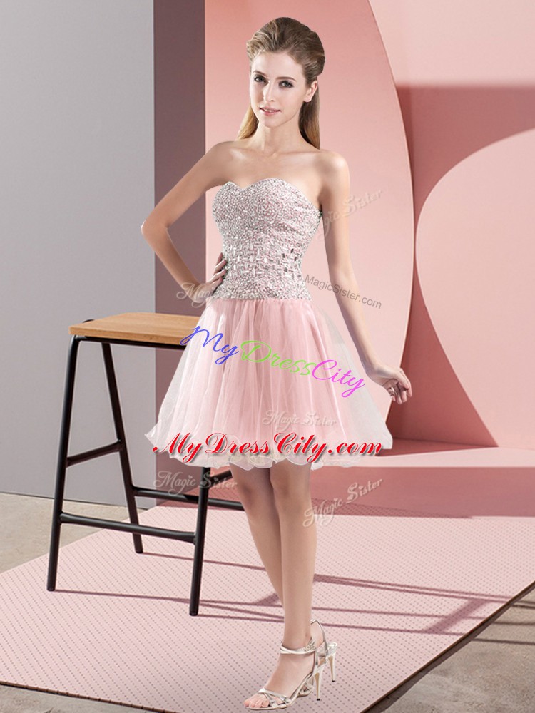 Edgy Tulle Sweetheart Sleeveless Zipper Beading Celebrity Inspired Dress in Pink