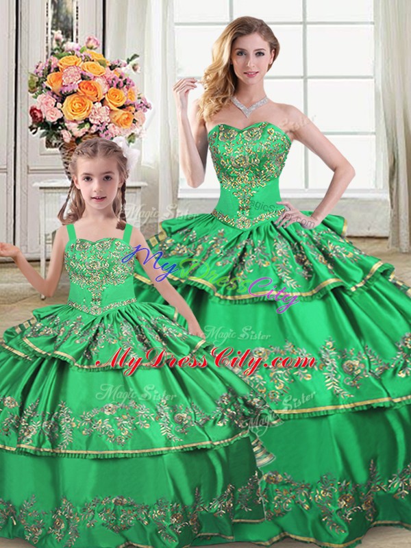 Wonderful Green Mermaid Sweetheart Sleeveless Floor Length Lace Up Ruffled Layers 15th Birthday Dress