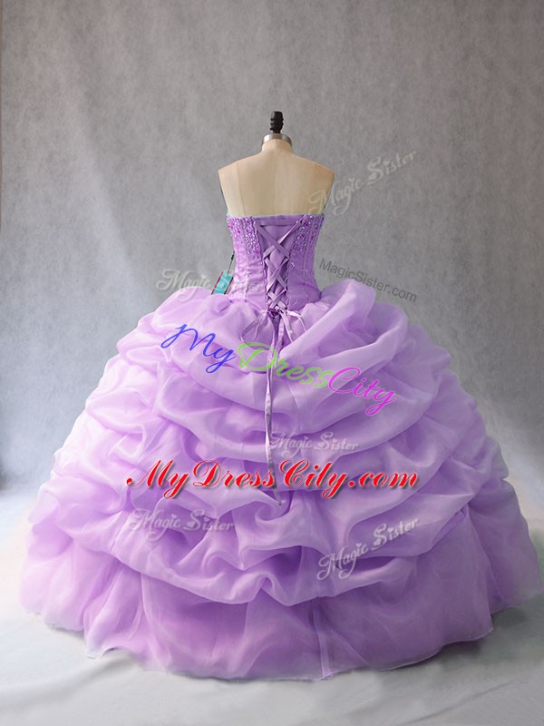 Sumptuous Lavender Lace Up Sweetheart Beading and Pick Ups Quinceanera Dresses Organza Sleeveless