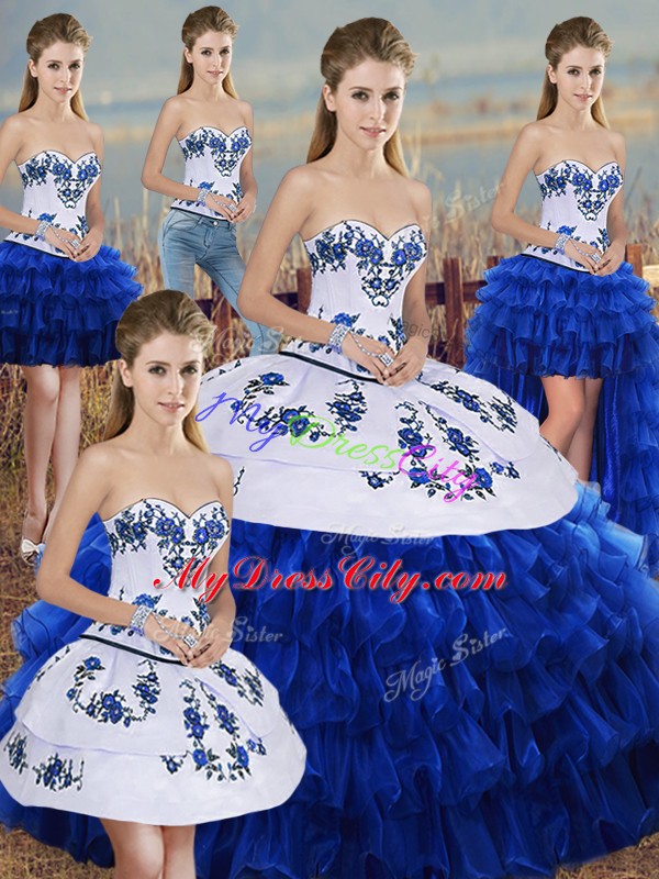 Sleeveless Lace Up Floor Length Embroidery and Ruffled Layers and Bowknot Quinceanera Gowns