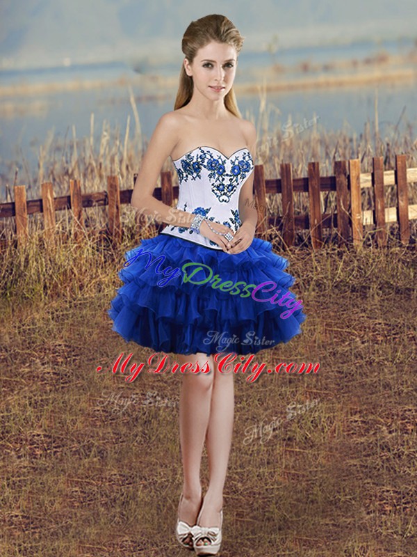 Sleeveless Lace Up Floor Length Embroidery and Ruffled Layers and Bowknot Quinceanera Gowns