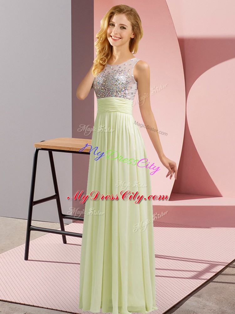 Light Yellow Empire Beading Bridesmaid Dresses Side Zipper Chiffon Sleeveless Floor Length