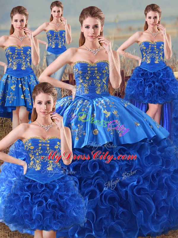 Royal Blue Lace Up Quince Ball Gowns Embroidery Sleeveless Floor Length