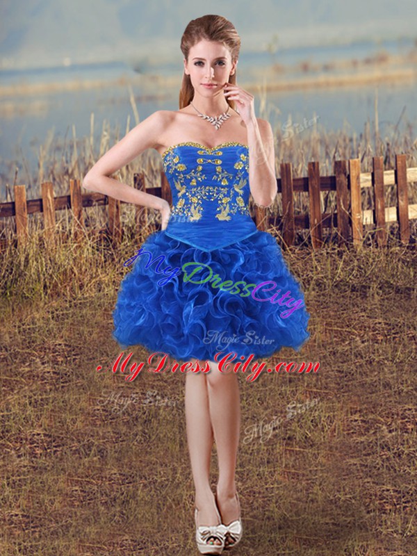 Royal Blue Lace Up Quince Ball Gowns Embroidery Sleeveless Floor Length