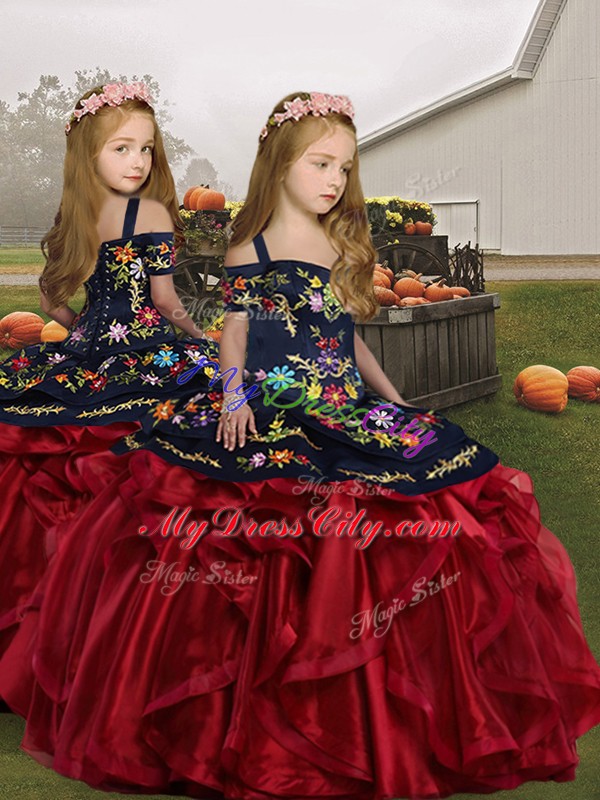 Exquisite Organza Sleeveless Floor Length Pageant Dress Toddler and Embroidery and Ruffles