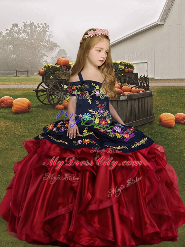 Exquisite Organza Sleeveless Floor Length Pageant Dress Toddler and Embroidery and Ruffles