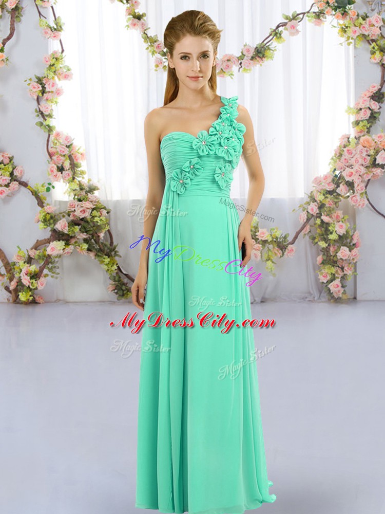 High End Sleeveless Floor Length Hand Made Flower Lace Up Wedding Party Dress with Turquoise