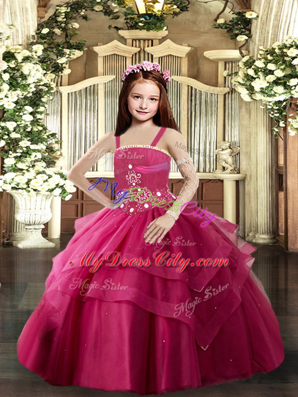 Red Sleeveless Tulle Lace Up Pageant Dress Wholesale for Party and Wedding Party