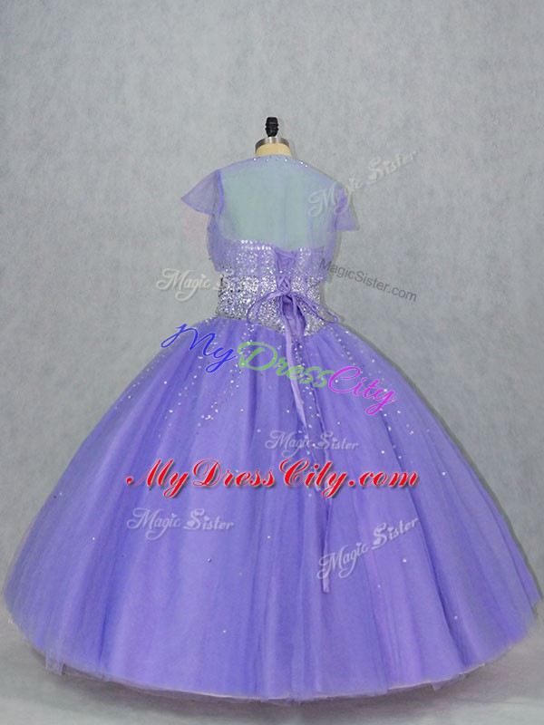 Charming Lavender Sleeveless Floor Length Beading Lace Up 15th Birthday Dress