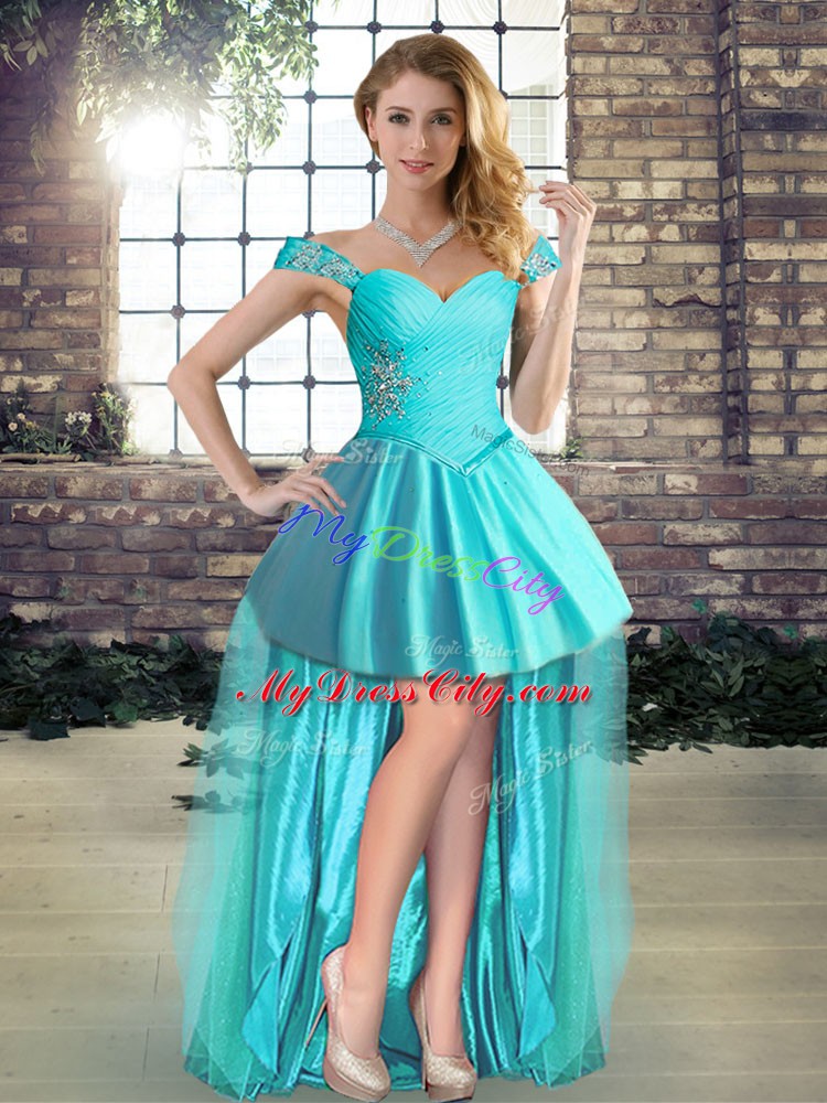 Hot Sale Aqua Blue Sleeveless Floor Length Beading Lace Up Quinceanera Dress