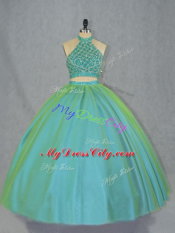 Amazing Green Sleeveless Beading Lace Up Quinceanera Dresses