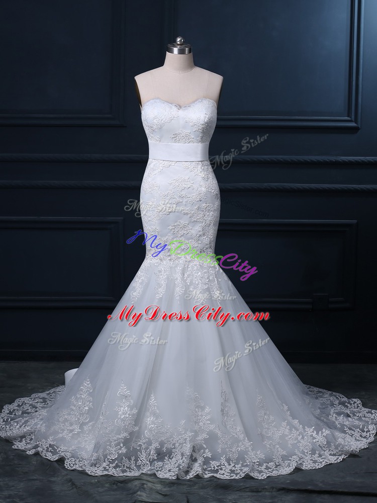 Fine White Wedding Dress Sweetheart Sleeveless Brush Train Zipper