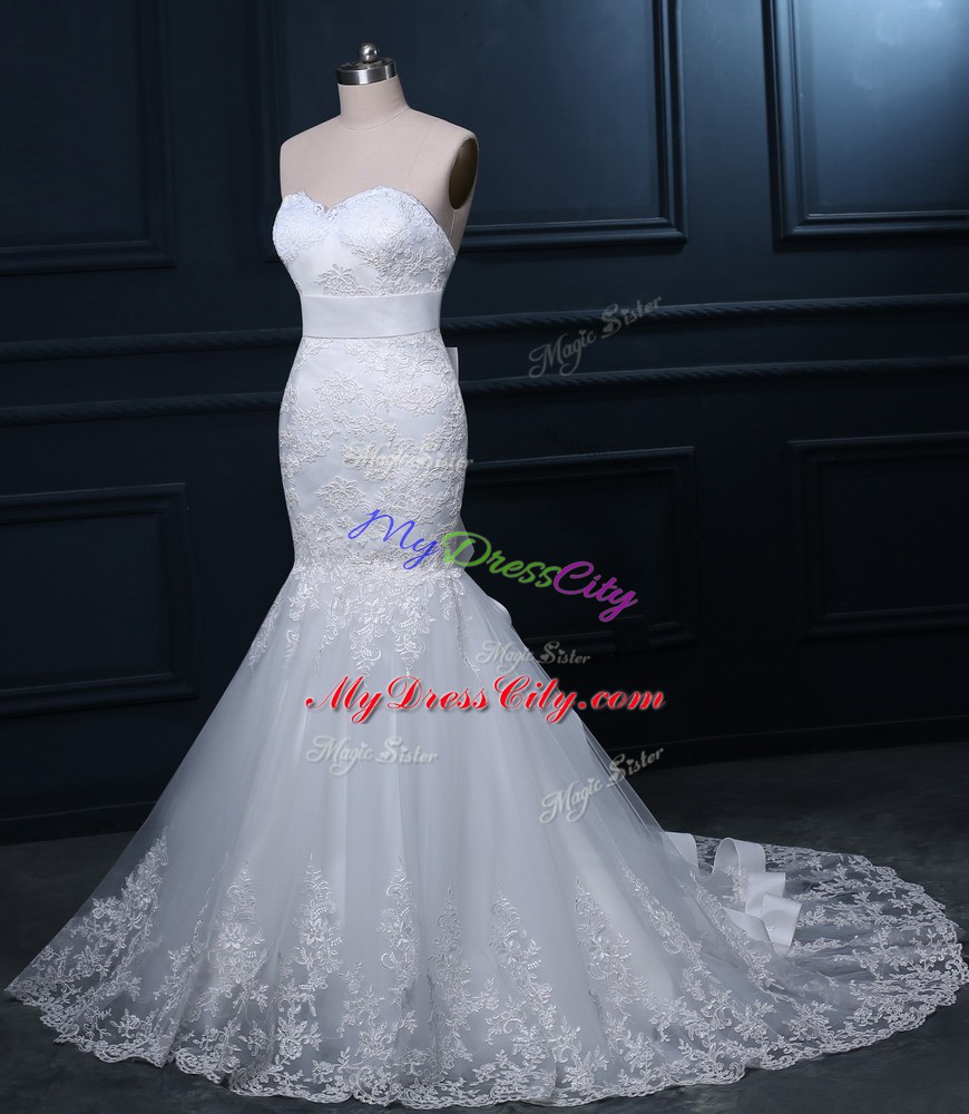 Fine White Wedding Dress Sweetheart Sleeveless Brush Train Zipper