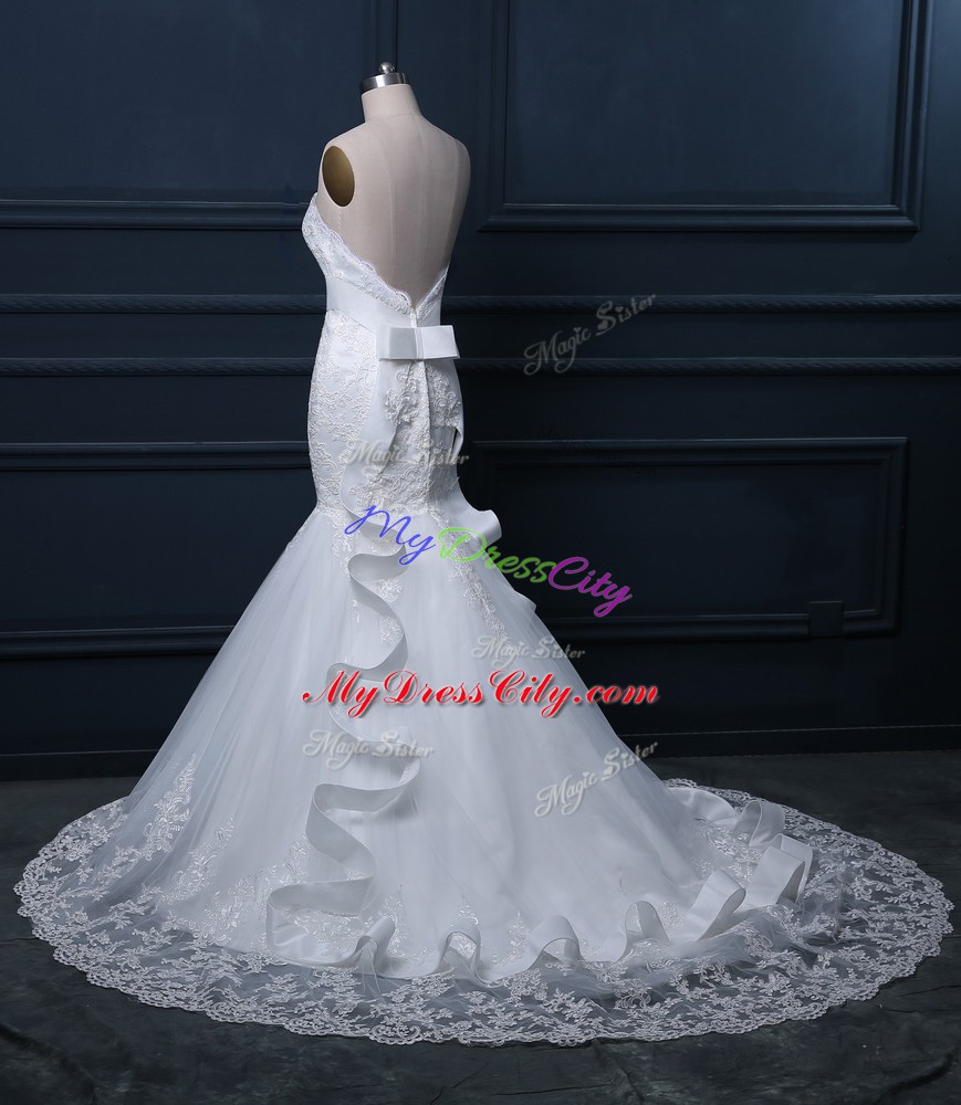 Fine White Wedding Dress Sweetheart Sleeveless Brush Train Zipper