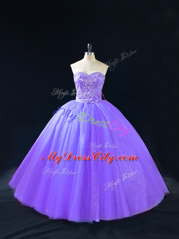 Cheap Sweetheart Sleeveless Lace Up Sweet 16 Dress Lavender Tulle