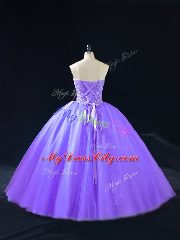 Cheap Sweetheart Sleeveless Lace Up Sweet 16 Dress Lavender Tulle