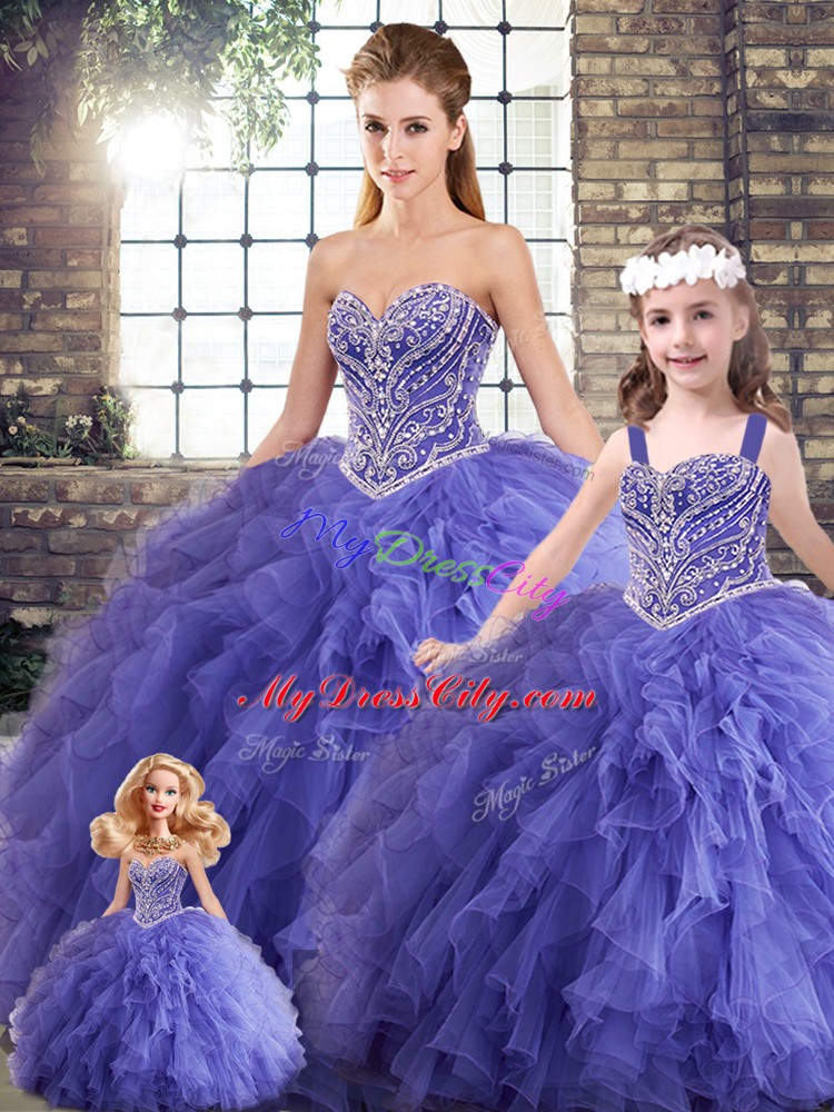 Excellent Sleeveless Beading and Ruffles Lace Up 15 Quinceanera Dress