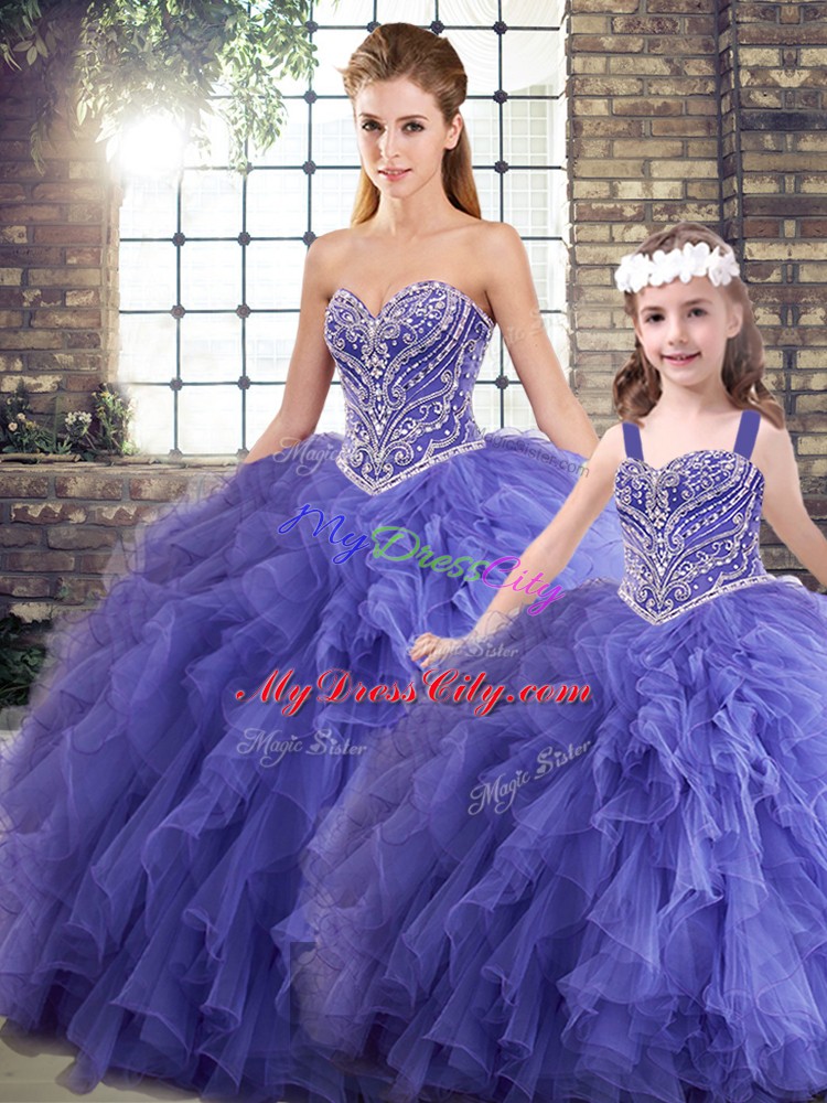 Excellent Sleeveless Beading and Ruffles Lace Up 15 Quinceanera Dress