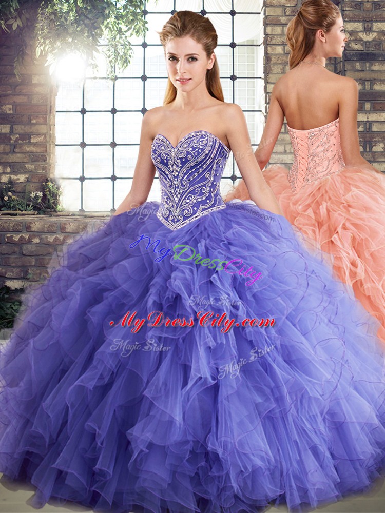 Excellent Sleeveless Beading and Ruffles Lace Up 15 Quinceanera Dress