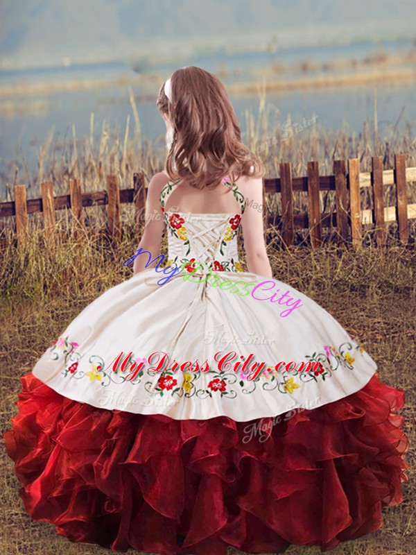 Superior Organza Sleeveless Floor Length Winning Pageant Gowns and Embroidery and Ruffles