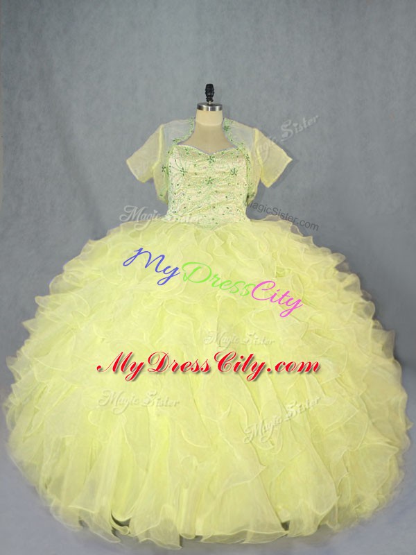 On Sale Sweetheart Sleeveless Organza 15 Quinceanera Dress Beading and Ruffles Lace Up