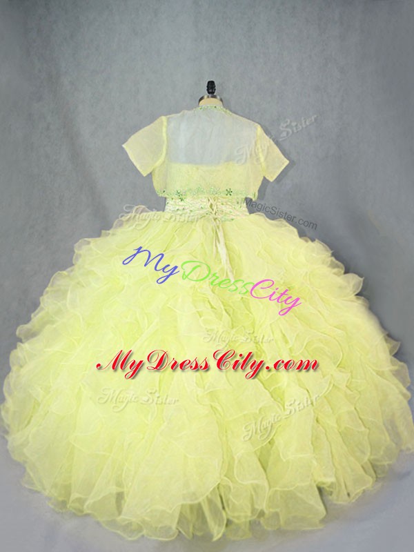 On Sale Sweetheart Sleeveless Organza 15 Quinceanera Dress Beading and Ruffles Lace Up