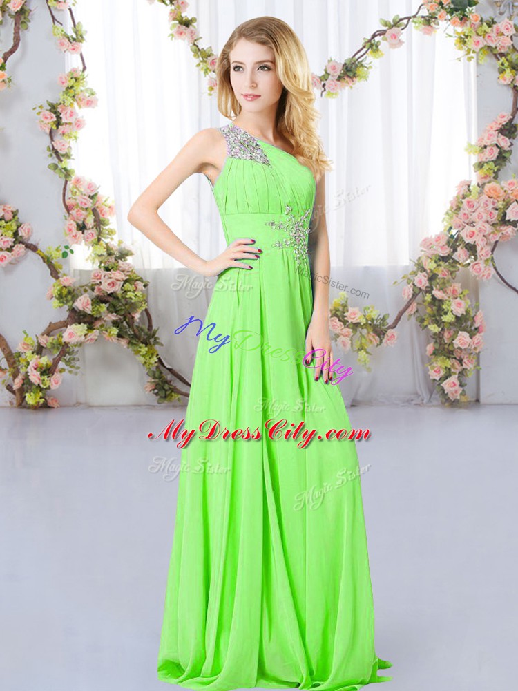 Exceptional Floor Length Quinceanera Dama Dress Chiffon Sleeveless Beading