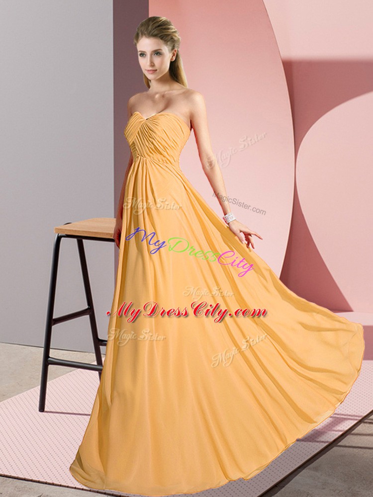 Elegant Gold Sweetheart Neckline Ruching Evening Wear Sleeveless Lace Up