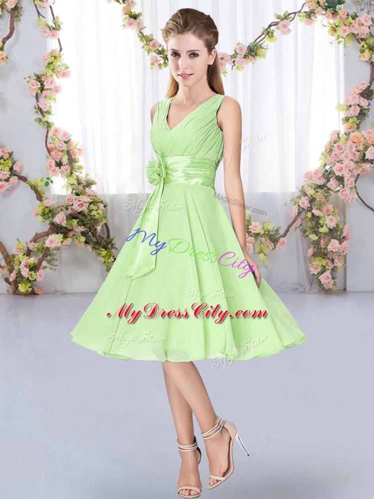 Custom Made Yellow Green V-neck Lace Up Hand Made Flower Vestidos de Damas Sleeveless