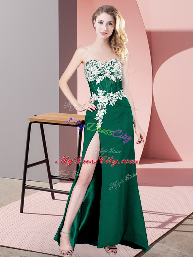 Luxury Sweetheart Sleeveless Party Dress for Toddlers Floor Length Lace and Appliques Dark Green Chiffon