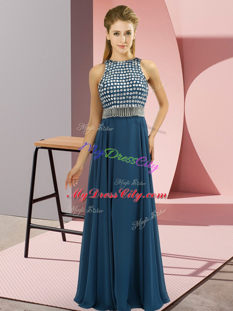 Teal Pageant Dress for Teens Prom and Party and Military Ball with Beading Scoop Sleeveless Side Zipper