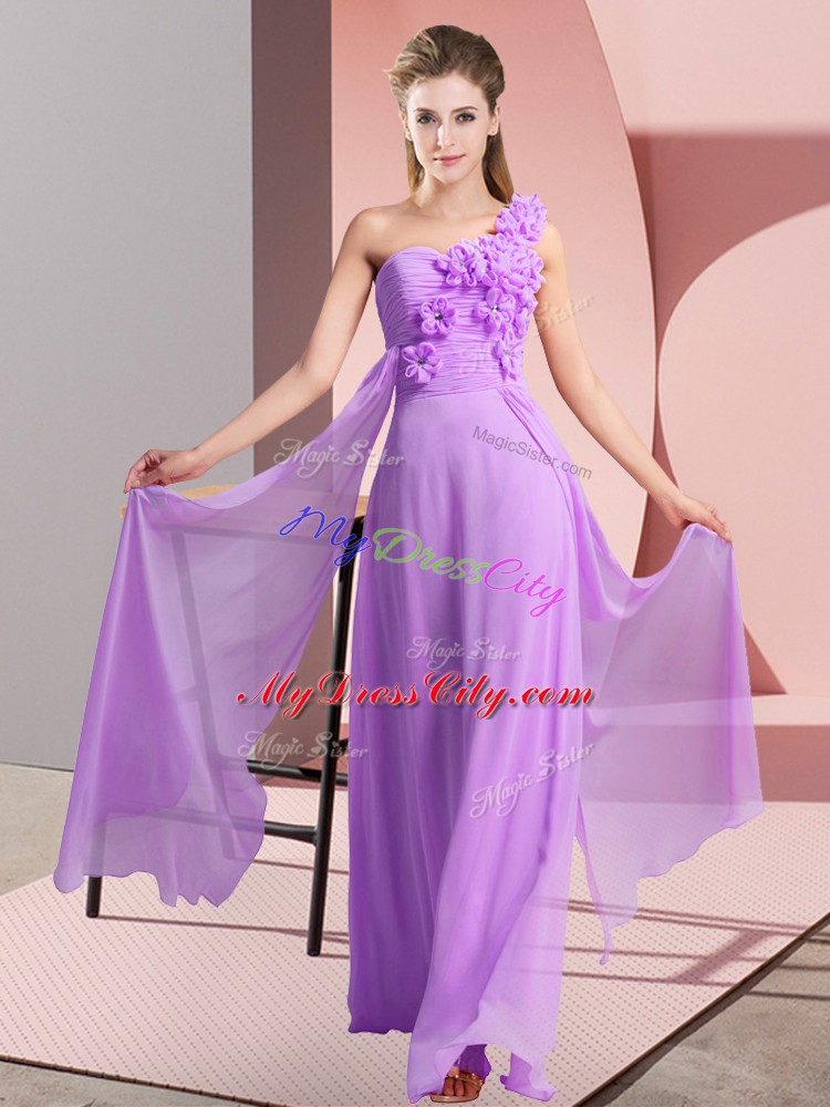 Lavender Wedding Party Dress Wedding Party with Hand Made Flower One Shoulder Sleeveless Lace Up