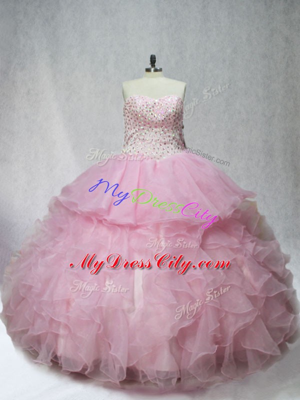 High Class Organza Sleeveless Floor Length Quinceanera Gown and Beading and Ruffles