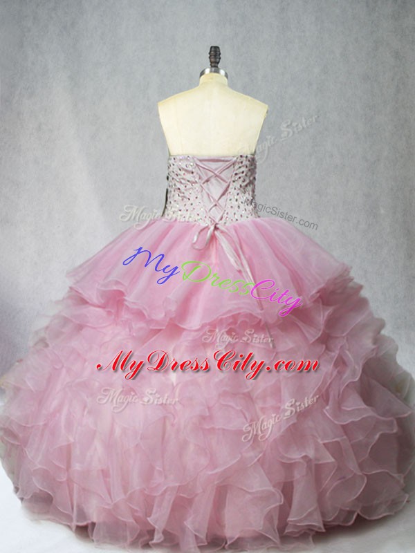 High Class Organza Sleeveless Floor Length Quinceanera Gown and Beading and Ruffles