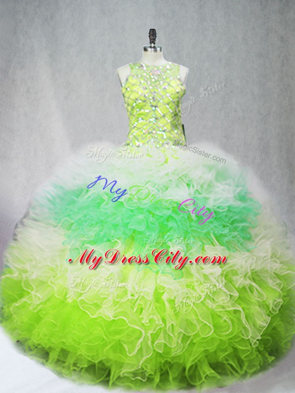 Inexpensive Floor Length Zipper Quince Ball Gowns Multi-color for Sweet 16 and Quinceanera with Beading and Ruffles