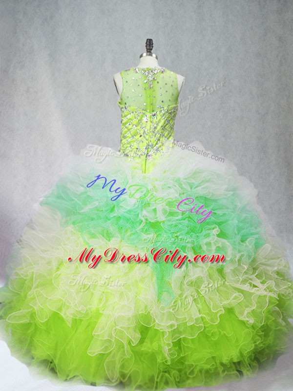 Inexpensive Floor Length Zipper Quince Ball Gowns Multi-color for Sweet 16 and Quinceanera with Beading and Ruffles