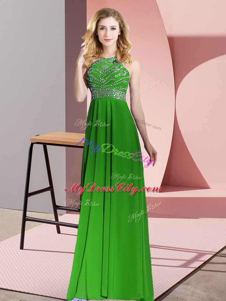 Glittering Green Backless Scoop Beading Evening Party Dresses Chiffon Sleeveless