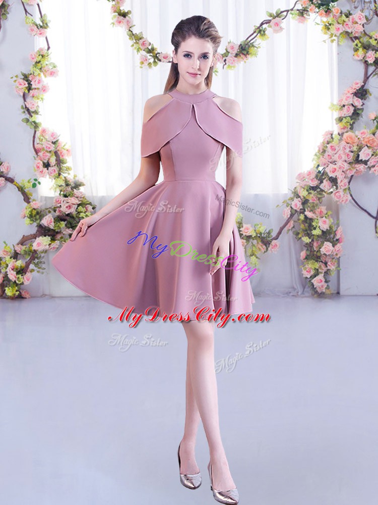 Short Sleeves Ruching Zipper Bridesmaid Dresses