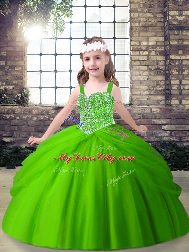 Ball Gowns Little Girl Pageant Gowns Straps Tulle Sleeveless Floor Length Lace Up