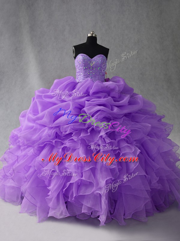 High Quality Sweetheart Sleeveless Lace Up Vestidos de Quinceanera Lavender Organza