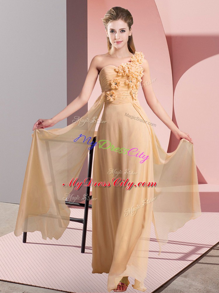 High Quality Peach Lace Up Dama Dress for Quinceanera Hand Made Flower Sleeveless Floor Length