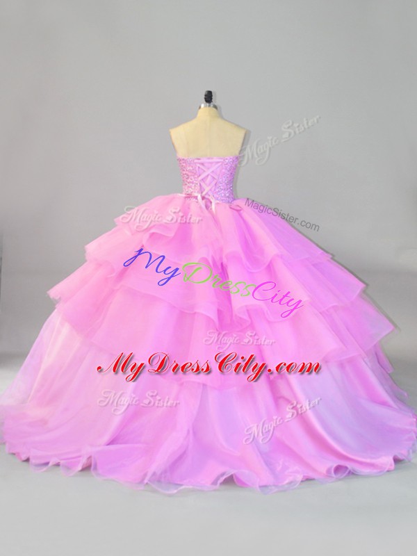 Elegant Sweetheart Sleeveless Lace Up Sweet 16 Dresses Lilac Organza