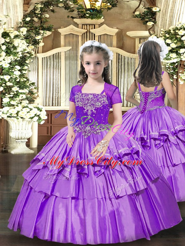 Lavender Sweet 16 Dresses Military Ball and Sweet 16 and Quinceanera with Beading and Ruffled Layers Sweetheart Sleeveless Lace Up