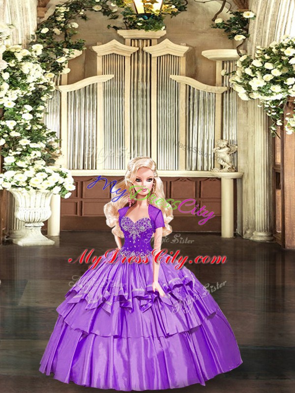 Lavender Sweet 16 Dresses Military Ball and Sweet 16 and Quinceanera with Beading and Ruffled Layers Sweetheart Sleeveless Lace Up