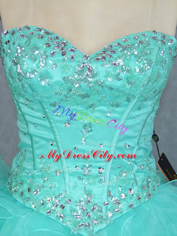 Cute Aqua Blue Ball Gowns Beading and Appliques Vestidos de Quinceanera Lace Up Organza Sleeveless Floor Length